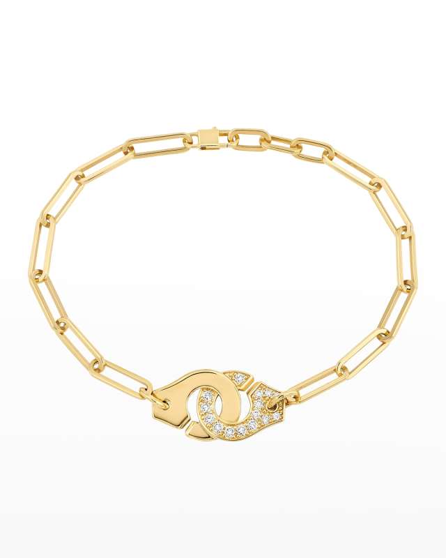 Yellow Gold Menottes R12 Large Bracelet with One Side of Diamonds